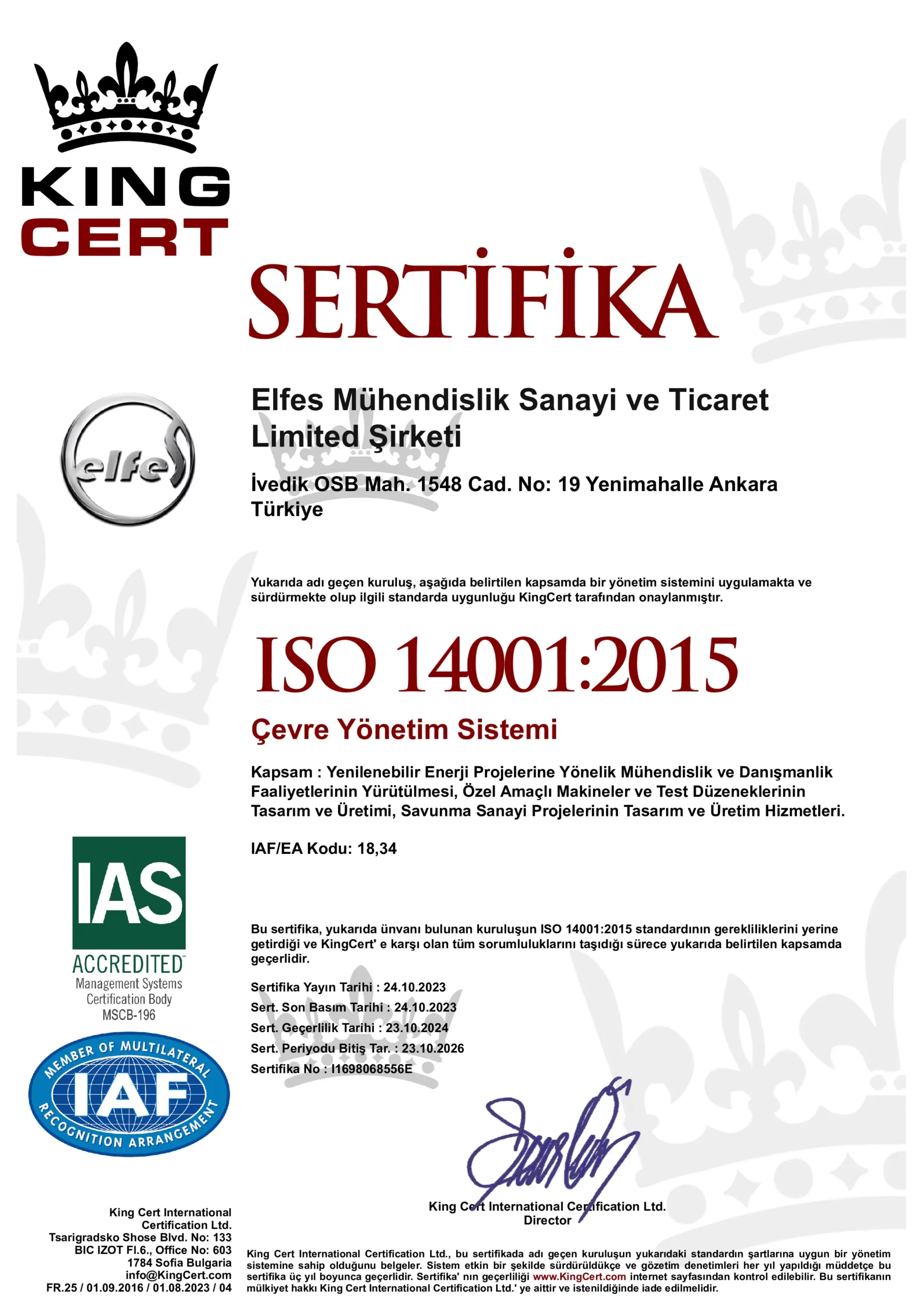 Elfes Mühendislik 14001 2023-2